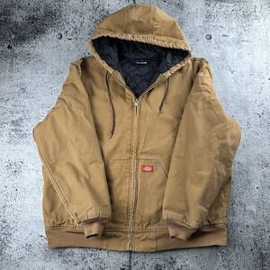 Vintage Dickies Brown Khaki Canvas Insulated‎ Hooded Active Jacket XL Red Label